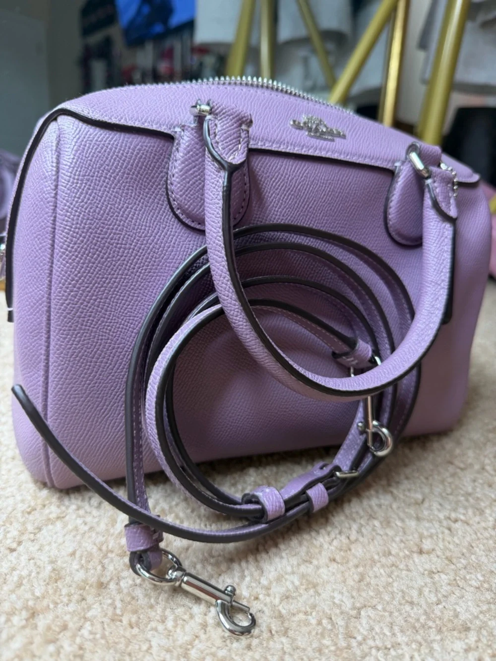 Coach Mini Bennett Satchel Lavender Crossbody Bag Lilac Leather Top Handle Purse - Picture 6 of 14